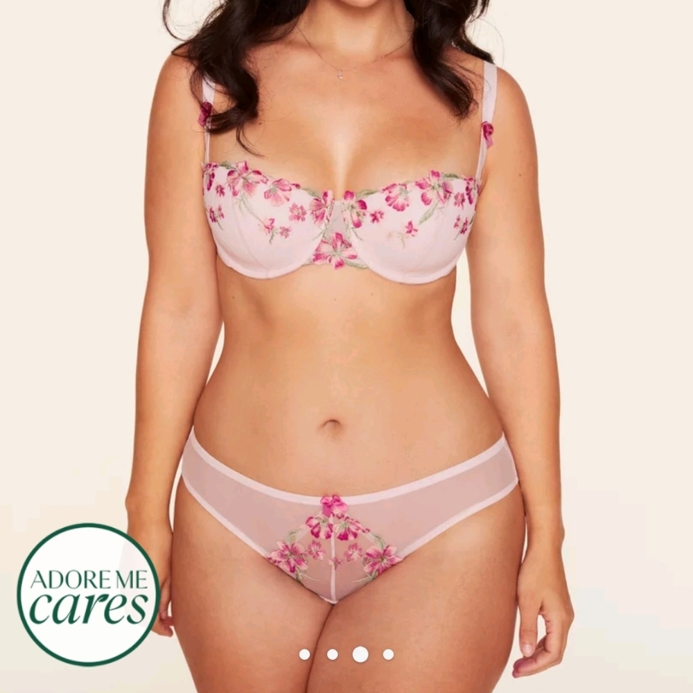 NWOT Adore Me Pink Floral Lingerie Set